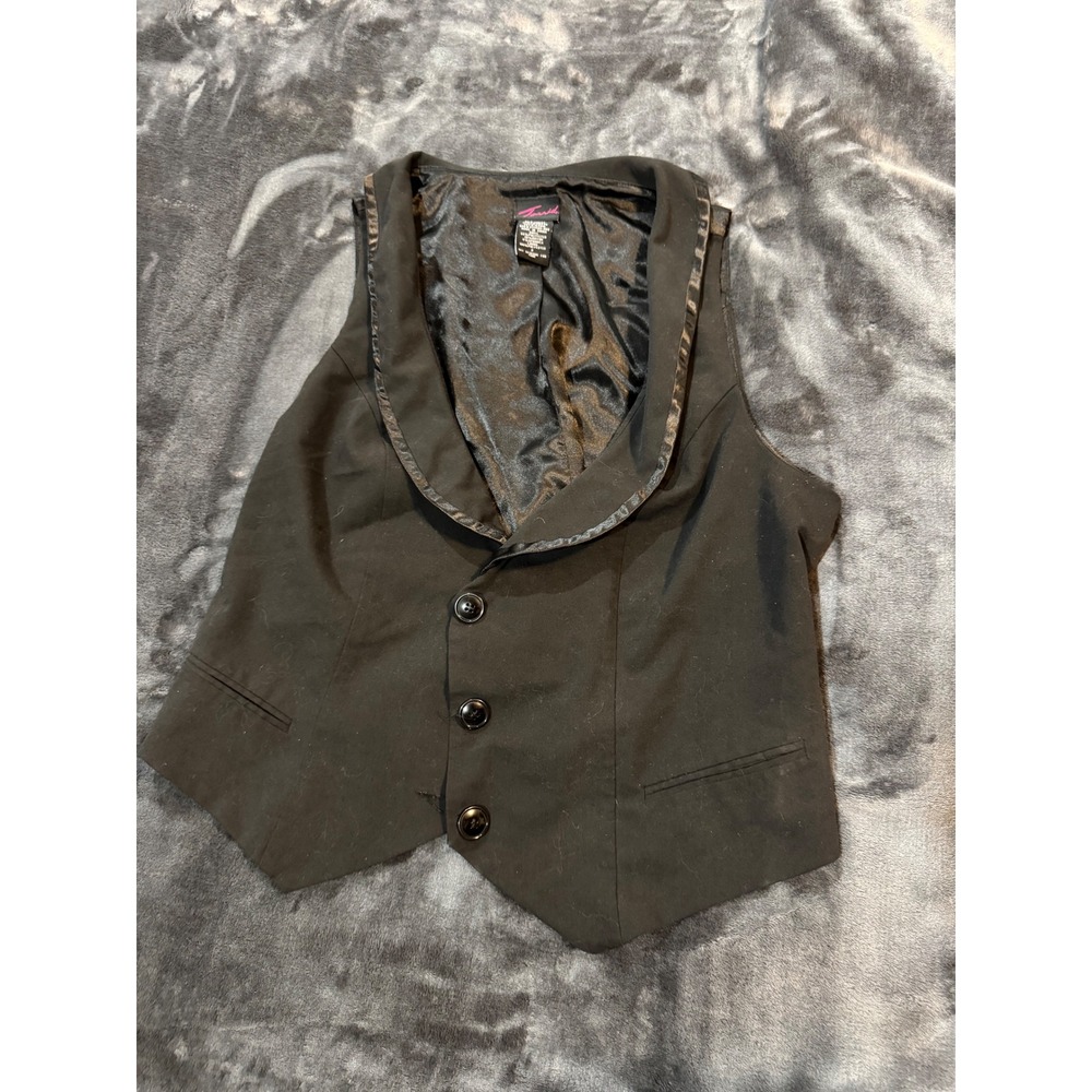 Y2K Torrid Black Tuxedo Vest Size 2 Satin Shawl Collar Lace Up Back Goth